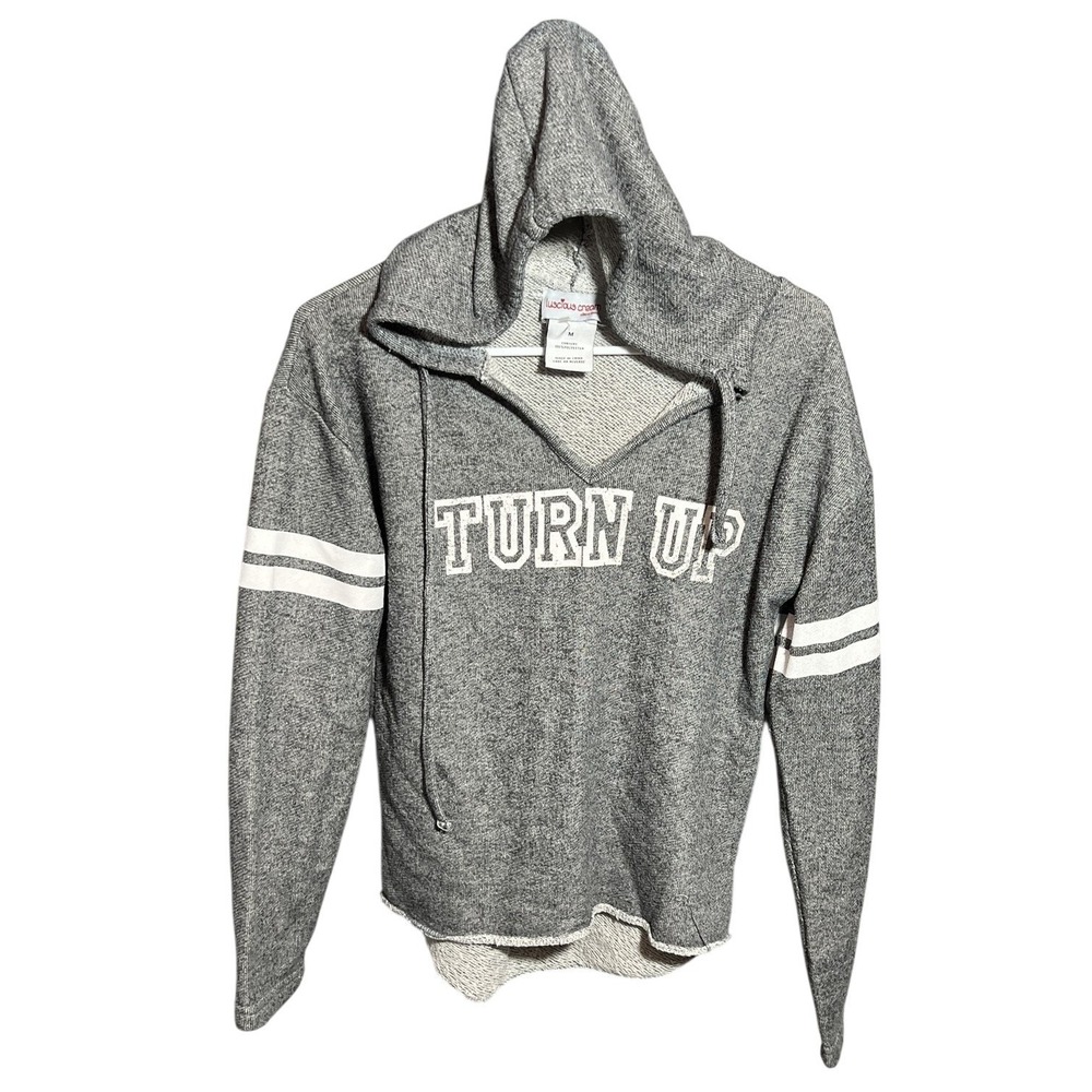 Luscious Cream Women's "Turn Up" Heather Gray V-Neck Hooded Sweatshirt Size M
